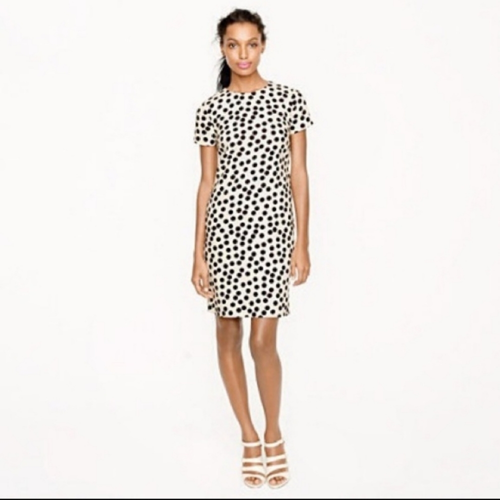 J. Crew Dot Sheath Shift Dress Black Cream Size 2